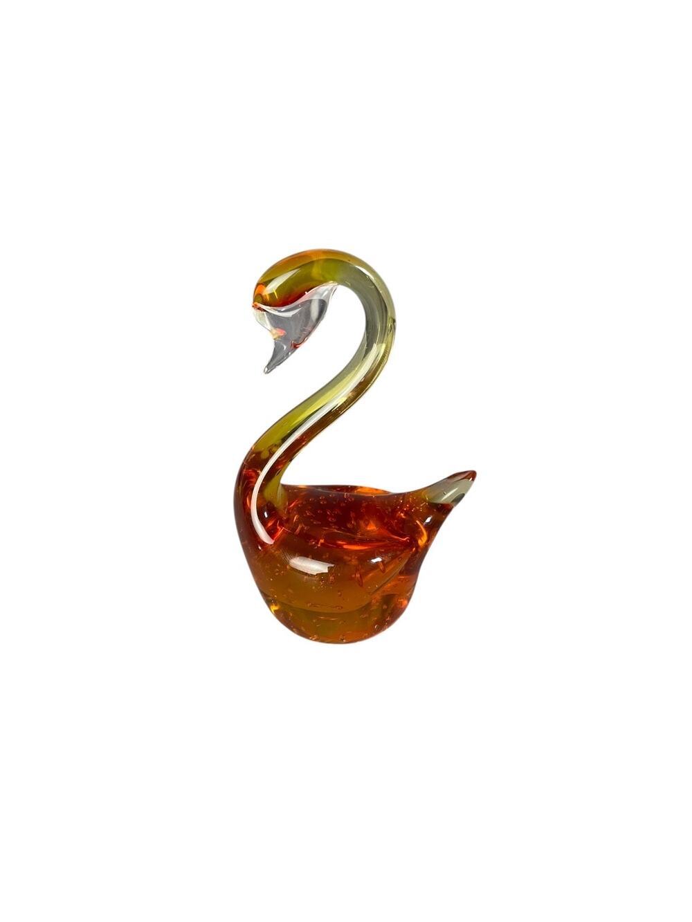Vintage George Good Amber Colored Glass Swan Sculpture Figurine 4.5” Tall